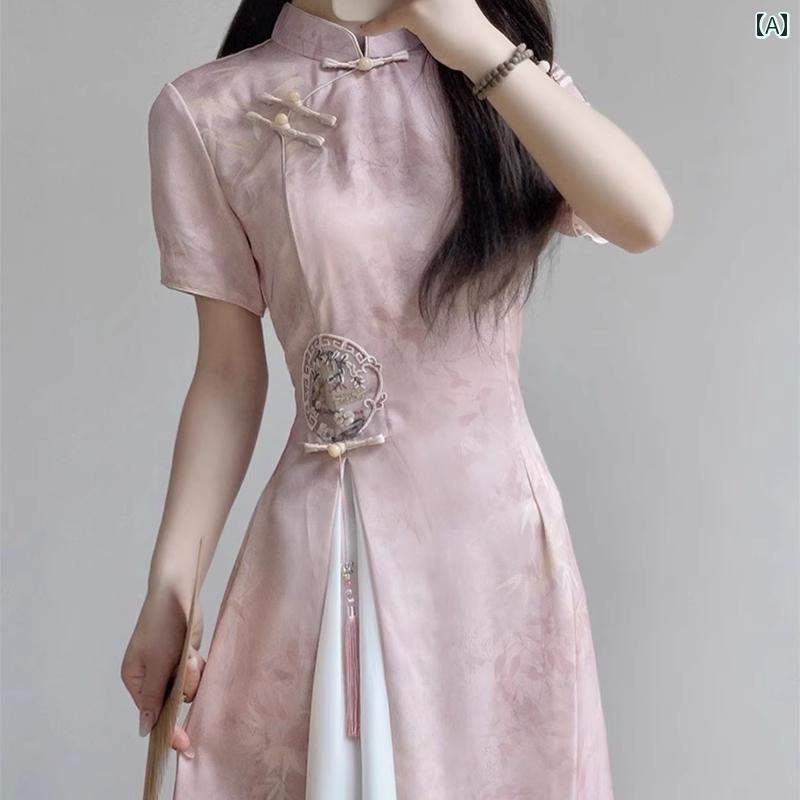 ドレス　チャイナ　レディース チャイナ風 少女 チャイナ ドレス スカート 日常 着 夏 2025新 民族 風 ..