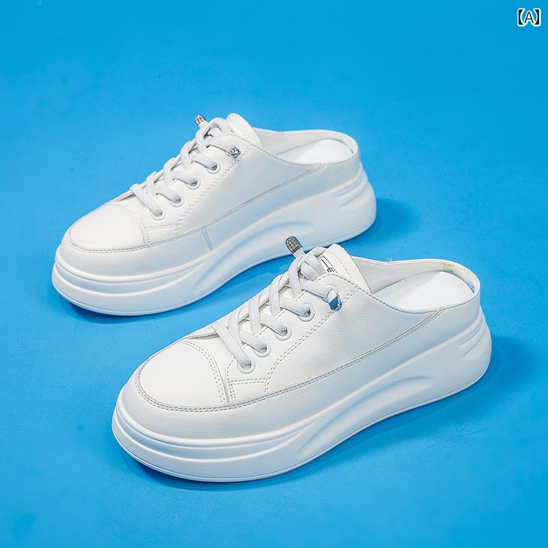 レディース　サンダル　スリッパ 革 ハーフ フロップ 白い 靴 レディース 2024 夏の ホット スタイル ..