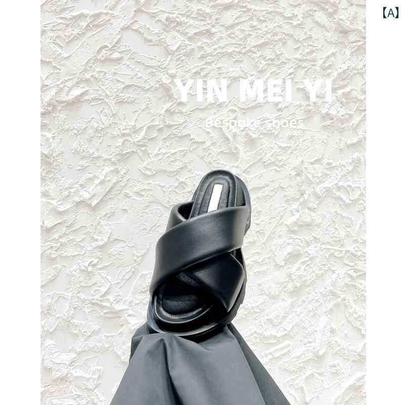 レディース　サンダル　スリッパ 2025年 シープスキン クロス 厚底 パン スリッパ レディース 夏 アウ..