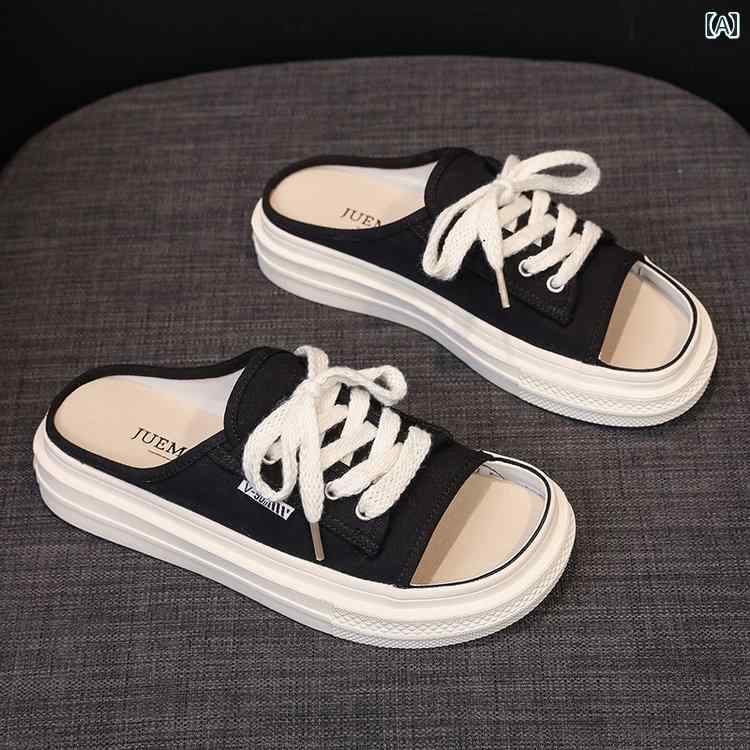 レディース　サンダル　スリッパ 2025新 スタイル 千鳥格子 キャンバス ハーフ スリッパ レディース 夏 アウトドア カジュアル サンダル イン ファッション(3.0)