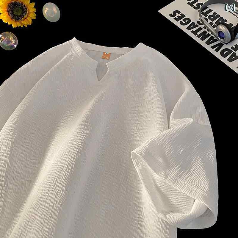 メンズ　ストリート　シャツ 夏用 Vネック 冷感 半袖 Tシャツ ゆったり 涼しい メンズ 2024(4)