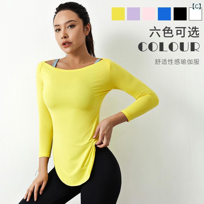 レディース　エクササイズ　パンツ 魅惑的 薄手 フィットネス Tシャツ レディース 伸縮性 ダンス スポーツ ヨガ ランニング アーク ヘム トレーニング 速乾 ワン ライン トップ