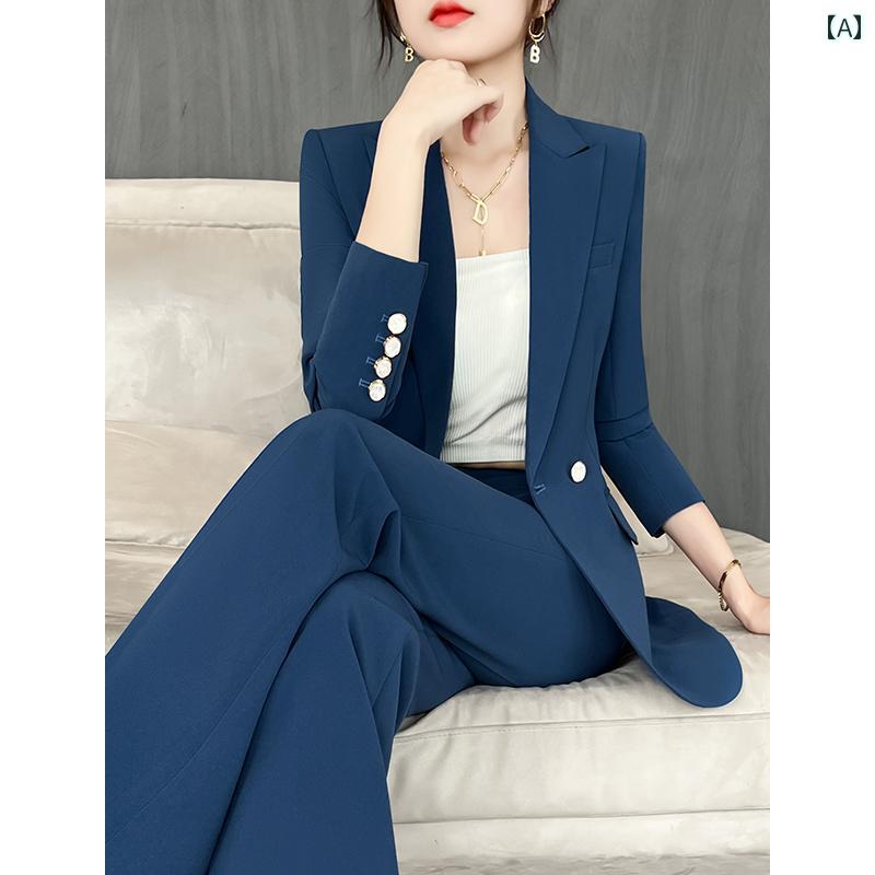 セットアップ　レディース　カラー ブルー スーツ レディース 2024 秋冬 ハイエンド プロ ウェア ブー..