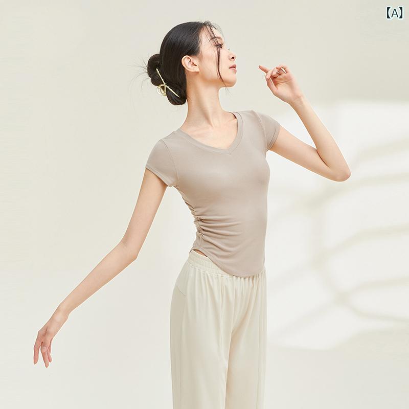フィットネス　レディース　ウェア　パンツ 大人 モダン ダンス 服 半袖 ヨガ トップス エクササイズ フィットネス 専門 検査 女性用 中国 レトロ 舞踊