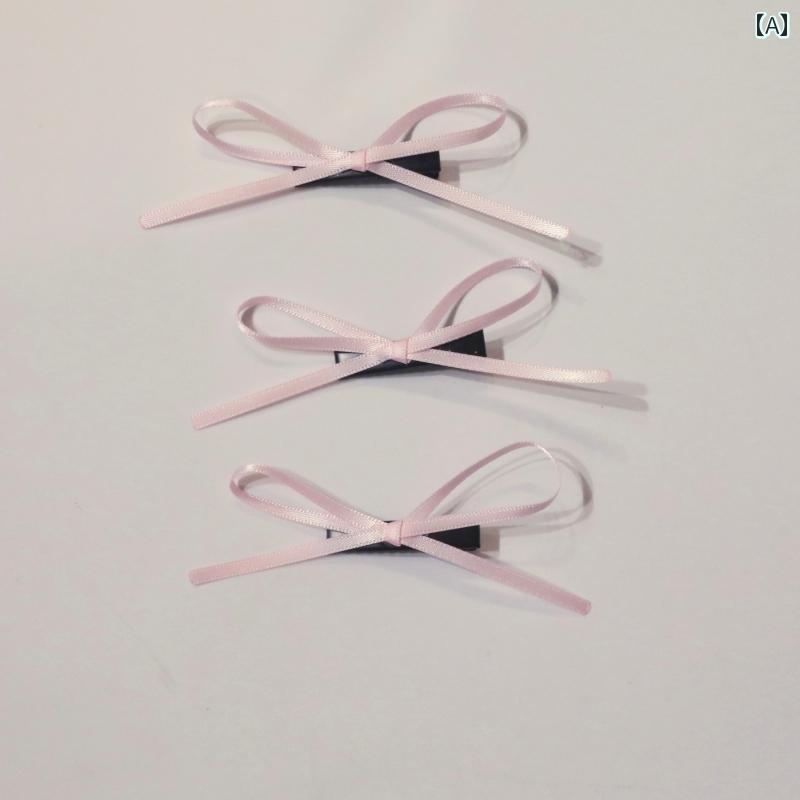 リボン　アクセサリー　ロープ バレエ ピンクの リボン ヘア ピン スウィート ガール サイド ダックビ..