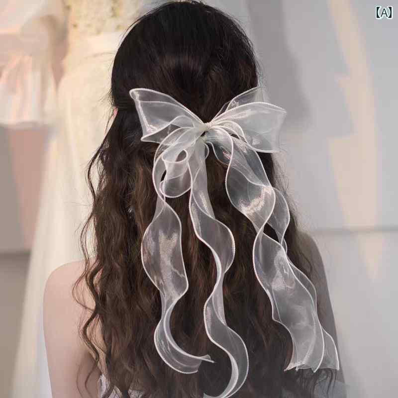 リボン　アクセサリー　ロープ メッシュ リボン ボウ 編み ヘア ピン 女性 高級 スーパー フェアリー ..