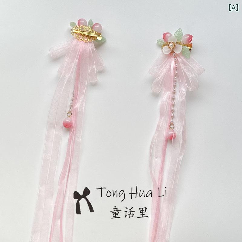 リボン　アクセサリー　ロープ 甘くて かわいい レトロ 女の子 桃色の リボン クリップ ヘア アクセサ..