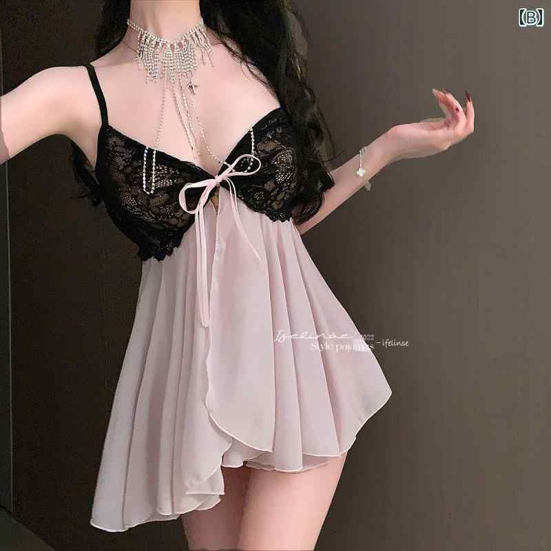 レース　キャミソール　トップス IFELE 魅惑的 パジャマ レディース 美しい レース スプライシング ピンク シフォン デザイア 2025 サスペンダー ナイトドレス
