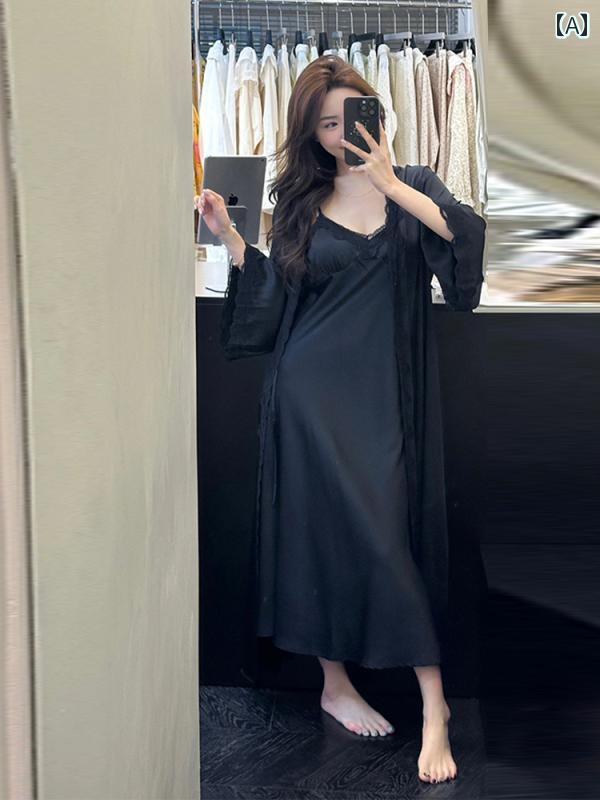 レース キャミソール トップス 春秋 女性用 フランスの 魅惑的 スリング 冷感 ナイトドレス な レースの レース アウターウェア ホームウェア パジャマ 2...