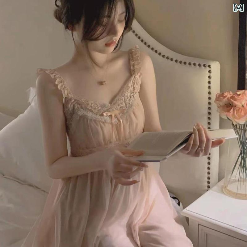 インナー　レース　キャミソール 魅惑的 V タイ 胸 パッド サスペンダー パジャマ ドレス レディース ..