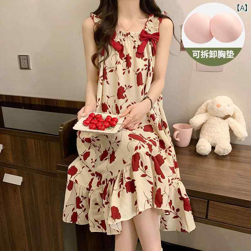 インナー　レース　キャミソール 花の スタイル 胸 パッド 付き サスペンダー ナイトドレス 女性用 夏用 織り コットン 2025 パジャマ ..