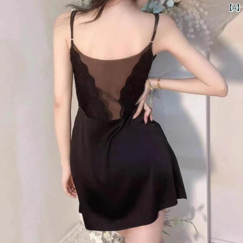 インナー　レース　キャミソール 女性用 魅惑的 パジャマ な スタイル 夏用 アイス リボン 胸 パッド レース メッシュ 付き サスペンダー ナイトドレス ローブ スーツ