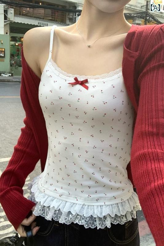 インナー　レース　キャミソール なの 白い リボン レースキャミソール 女性用 夏 インナーウェアと アウターウェア 魅惑的 ホット ガール BM ショート トップ