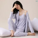 インナー レース キャミソール Maoren レディース パジャマ 春秋 綿 スリーピース スーツ 長袖 キャミソール ベスト ズボン 胸 パッド 付き セクシ...