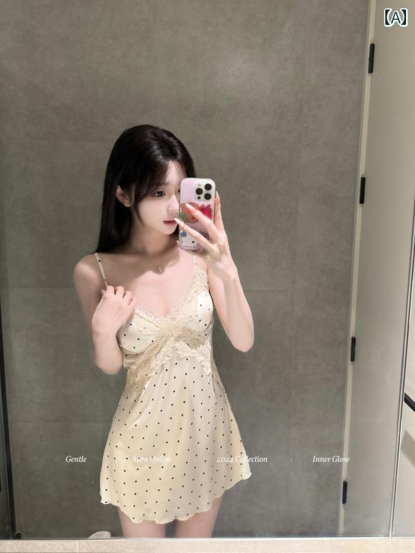 インナー レース キャミソール aura * Tinglan Champs Elysees 女の子 サスペンダー ナイト ドレス ホームウェア 快適 ドットの ...