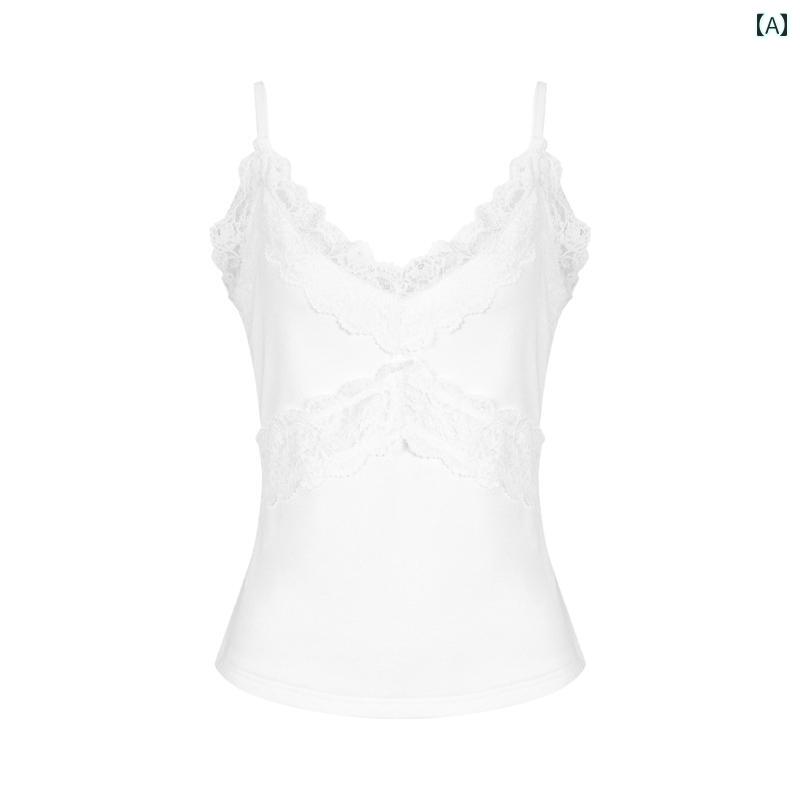 インナー　レース　キャミソール Nuomizi Romantic Whisper サスペンダー インナーウェア レディース 夏 Vネック ホワイト ベスト 大きいサイズ 高級 レース トップ
