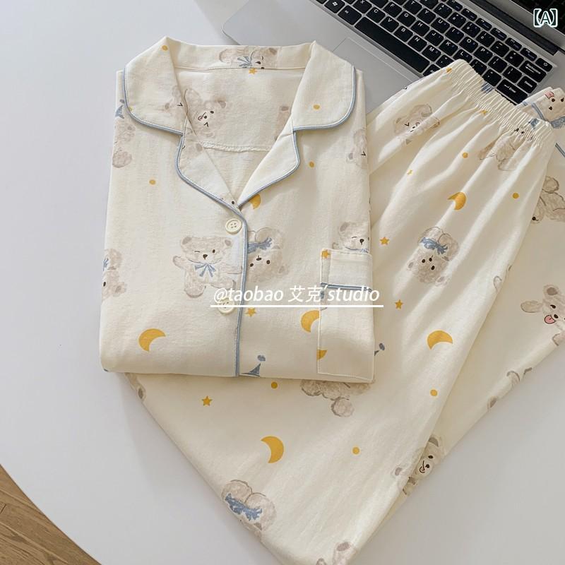 パジャマ　上下　薄手 春秋 レディース クマの 綿の パジャマ 長袖と ズボン 学生は カジュアルの ホーム 服を 着る ことが できます