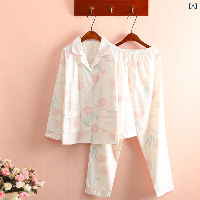 パジャマ　上下　薄手 吸汗性と 通気性に 優れた 100 % コットンツイル パジャマ 秋用 薄手 長袖 田園 風 綿 ホームウェア スーツ