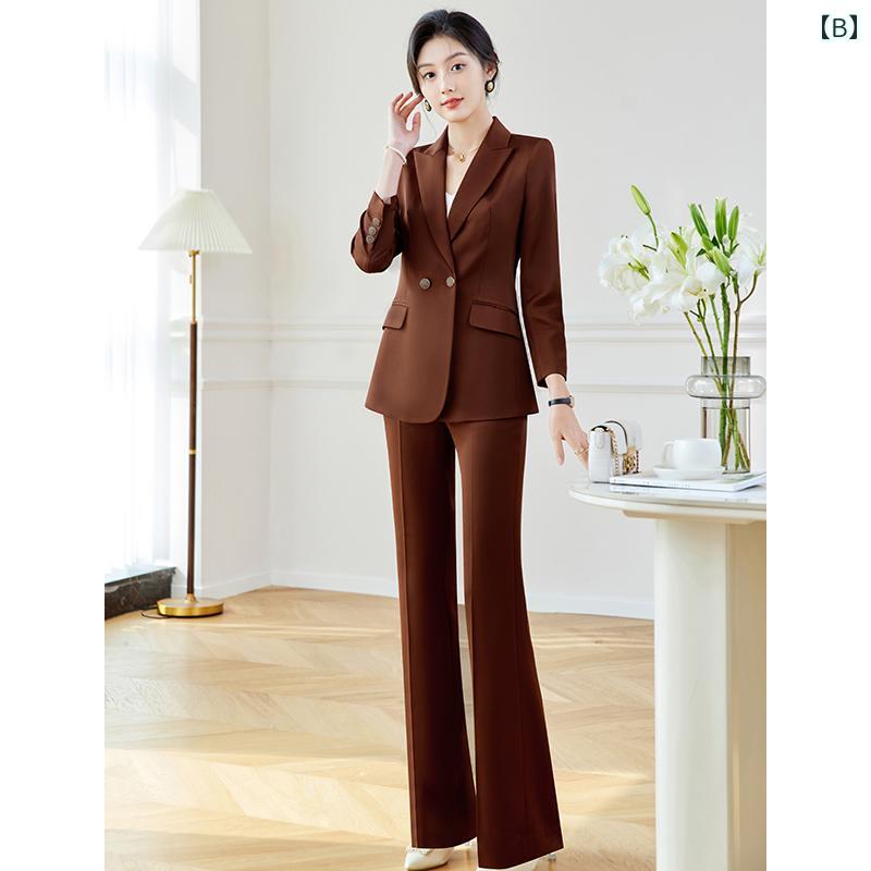 レディース　カジュアル　ウェア 女性用 ブラウン スーツ 2024 新型 ファッション 高級 ツーピース 秋冬 英国 風 フォーマルウェア