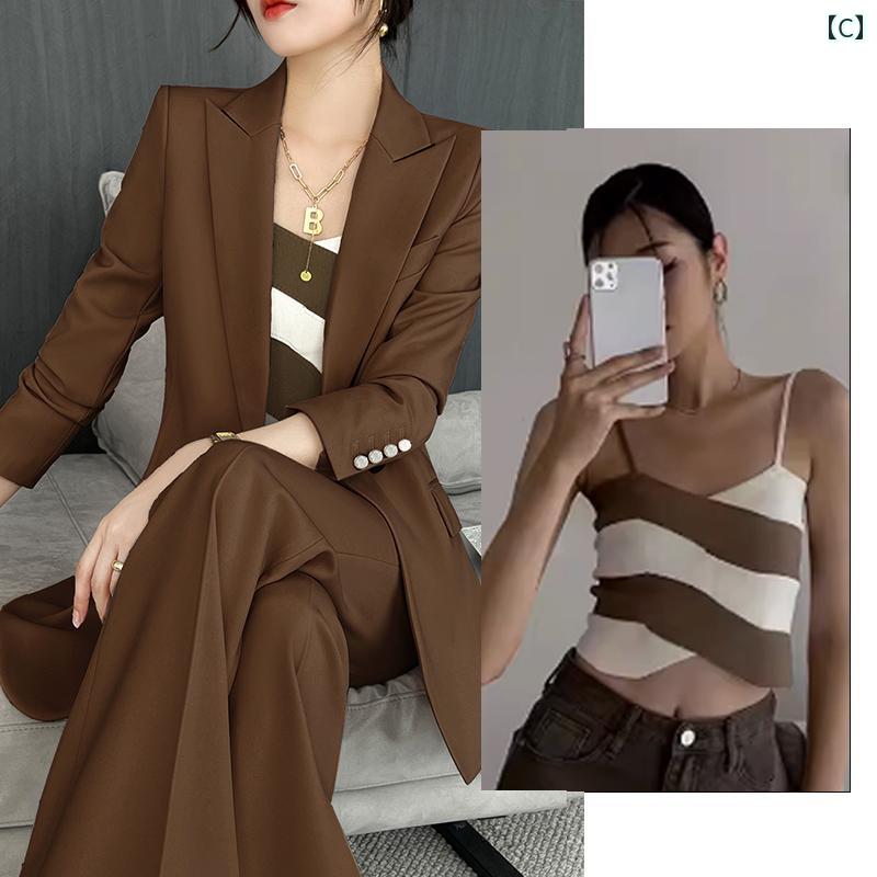 レディース　カジュアル　ウェア 女性用 ブラウン スーツ 2024 新型 ファッション 高級 ツーピース 秋冬 英国 風 フォーマルウェア