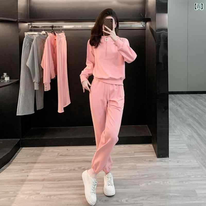 レディース　カジュアル　ウェア ツーピース カジュアル パンツ ネット フード付き ピンク 初秋 シンプル セーター な スーツ スポーツ レディーストップス
