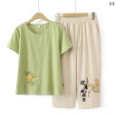 レディース カジュアル ウェア 夏 ママ スタイル 刺繍 綿 半袖 Tシャツ セット 洋風 母の 日 女性