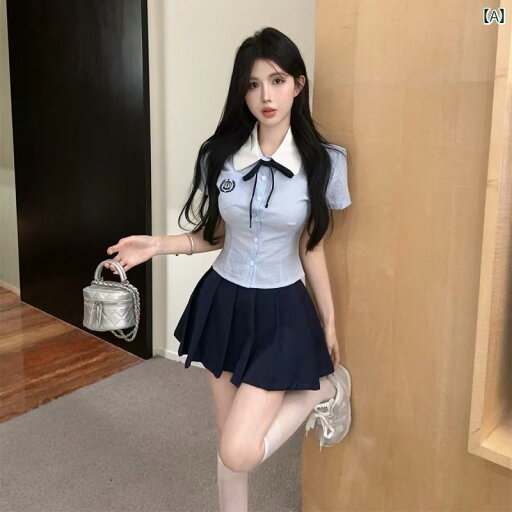 レディース カジュアル ウェア 韓国 青い カレッジ シャツ プリーツスカート スーツ 女性用 夏の ファッション ハイエンドな スリム ツーピース レディース カジュアル ウェア 韓国 青い カレッジ シャツ プリーツスカート スーツ 女性用 夏の ファッション ハイエンドな スリム ツーピース