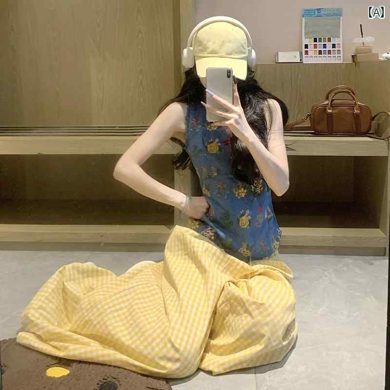 レディース　カジュアル　ウェア ドーパミン ウェア カジュアル スーツ 風 ファッション 年齢 軽減 ブルー Vネック サスペンダー ワイド レッグ パンツ ツーピース