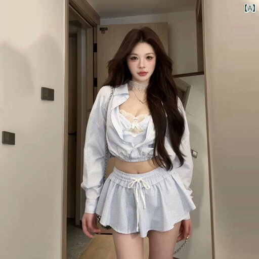 レディース カジュアル ウェア 春夏 ブルー 韓国 年齢を 減らす カレッジ スタイルな 甘辛 シャツ スーツ レディース ハイウエスト aライン スカート スリーピーススーツ レディース カジュアル ウェア 春夏 ブルー 韓国 年齢を 減らす カレッジ スタイルな 甘辛 シャツ スーツ レディース ハイウエスト aライン スカート スリーピーススーツ
