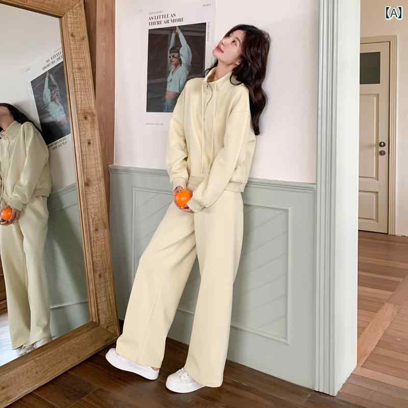 レディース　カジュアル　ウェア 黄色 韓国 カジュアル スポーツ スーツ 女性 2025 スーパー 温泉 ハーフ ジッパー セーター ワイド レッグ パンツ ツーピース