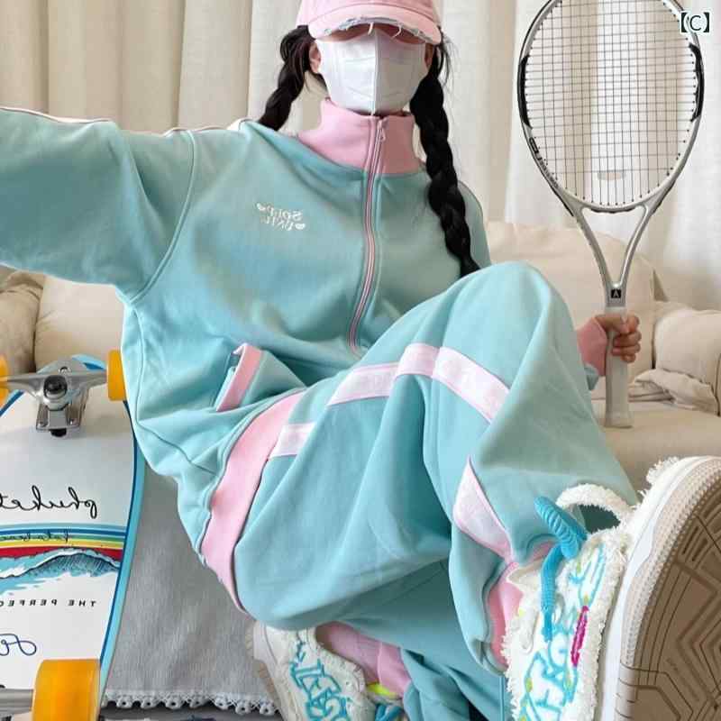 レディース　カジュアル　ウェア 秋冬用 ドーパミン カジュアル スポーツ スーツ ゆったりと 年齢を 感じさせにくい スウィート ガール キュート ジャケットと ズボン ツーピース