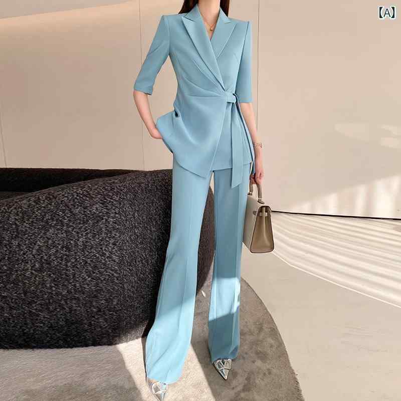 レディース　カジュアル　ウェア 女性用 スーツ 春夏 スタイルな お姫様 スタイル 韓国 レース ブルー 高級 ツーピース