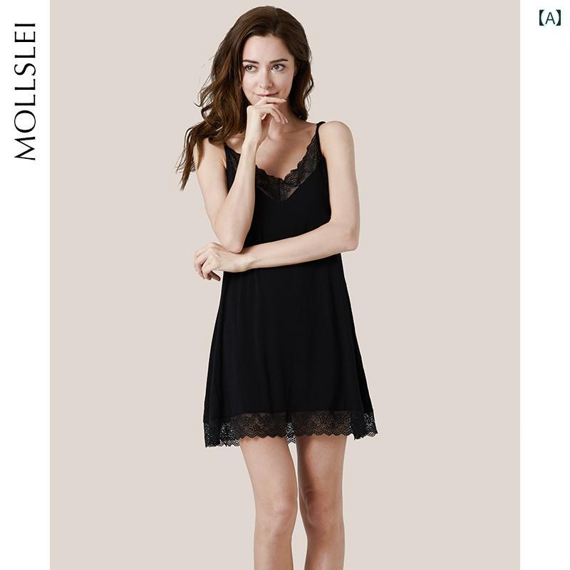 レディース　インナー　サスペンダー サスペンダー パジャマ 女性 夏 魅惑的 薄手 レース 高級 ホーム 服 モダール ナイトドレス