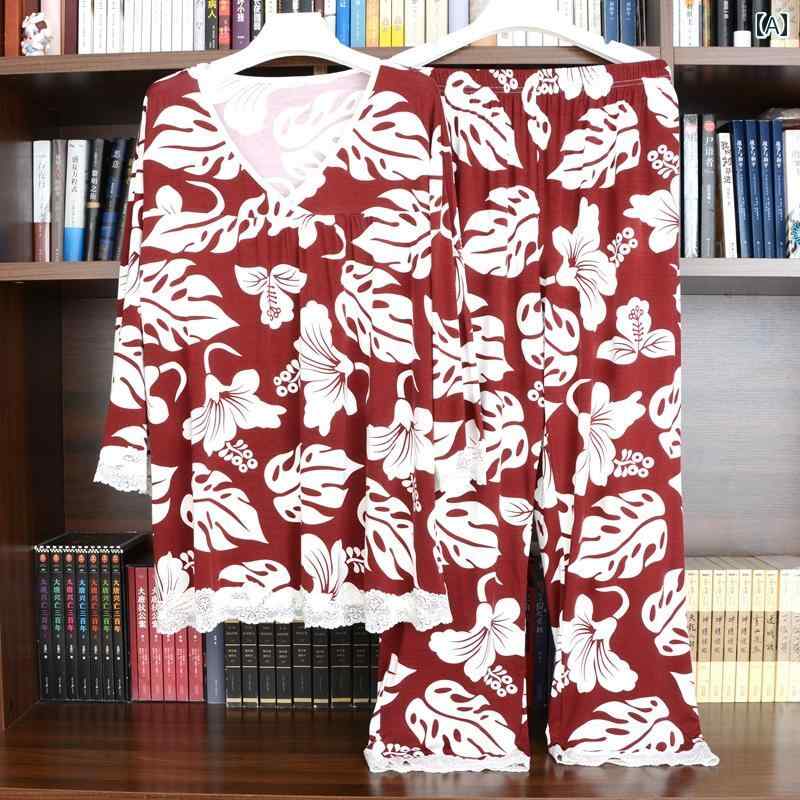 パジャマ 上下 薄手 春夏 七分袖 モダール レディース パジャマ 薄手 太め MM 女性で スタイリッシュ 外 着と しても 太めと 大きめの ホームウェアと 着用 可能