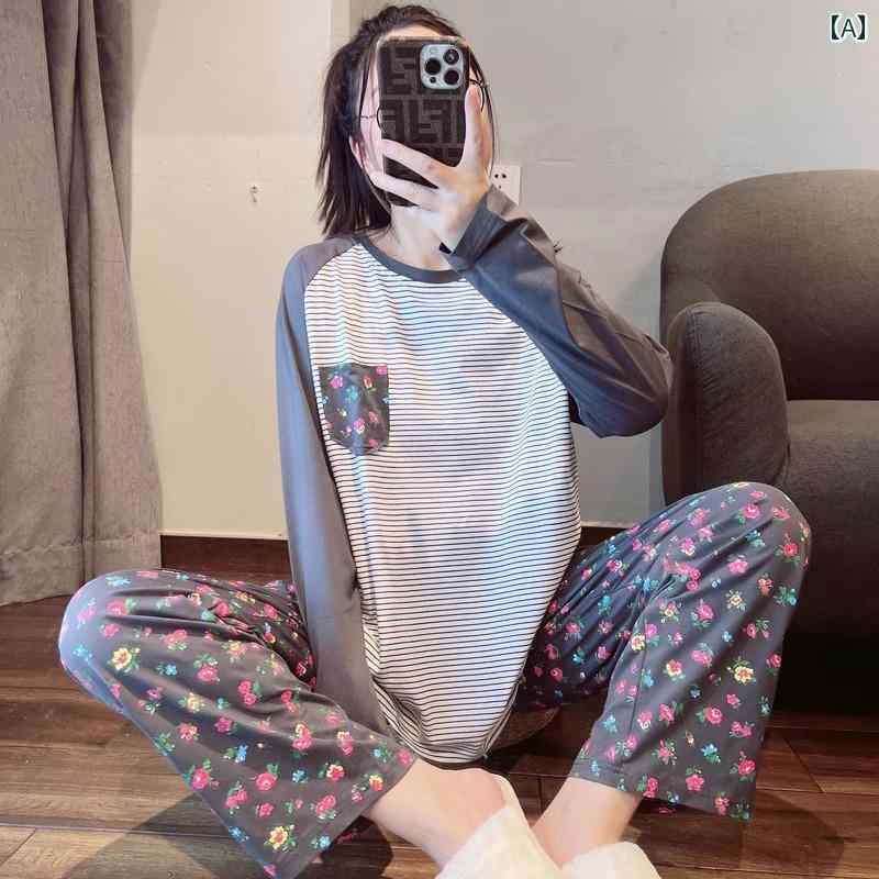 パジャマ　上下　薄手 春秋 モダールコットンの 和風 フレッシュフローラル パジャマ 女の子用 長袖と..