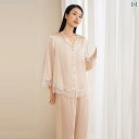 パジャマ 上下 薄手 ギフト シルクパジャマ 女性 桑 絹 レトロ レース ゆったり 快適 長袖 ホーム 服 スーツ ジン サンタ