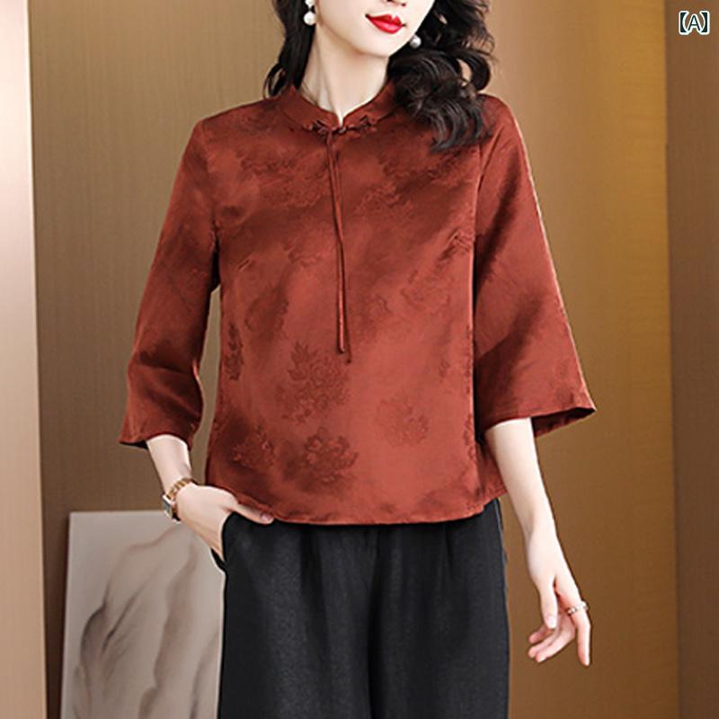 レディース　ツーピース　シルク 中年 母親 春秋服 国際 高級 翔 雲 社 トップス スーツ シルク 桑 パンツ ツーピース