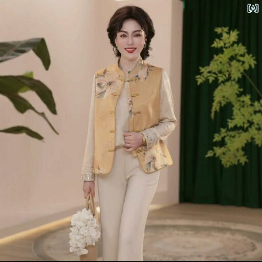 レディース ツーピース シルク 母の 春夏 薄手 ファッション 復古 民族 風 サテン ツーピース スーツ 婦人服 中年 洋装 レディース ツーピース シルク 母の 春夏 薄手 ファッション 復古 民族 風 サテン ツーピース スーツ 婦人服 中年 洋装