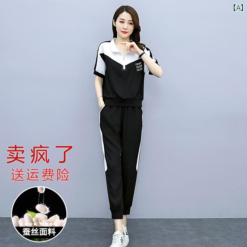 レディース　ツーピース　シルク 女性用 シルク スーツ 夏 2024新 スタイル 薄手 半袖 おしゃれ レディース カジュアル スポーツウェア ツーピース