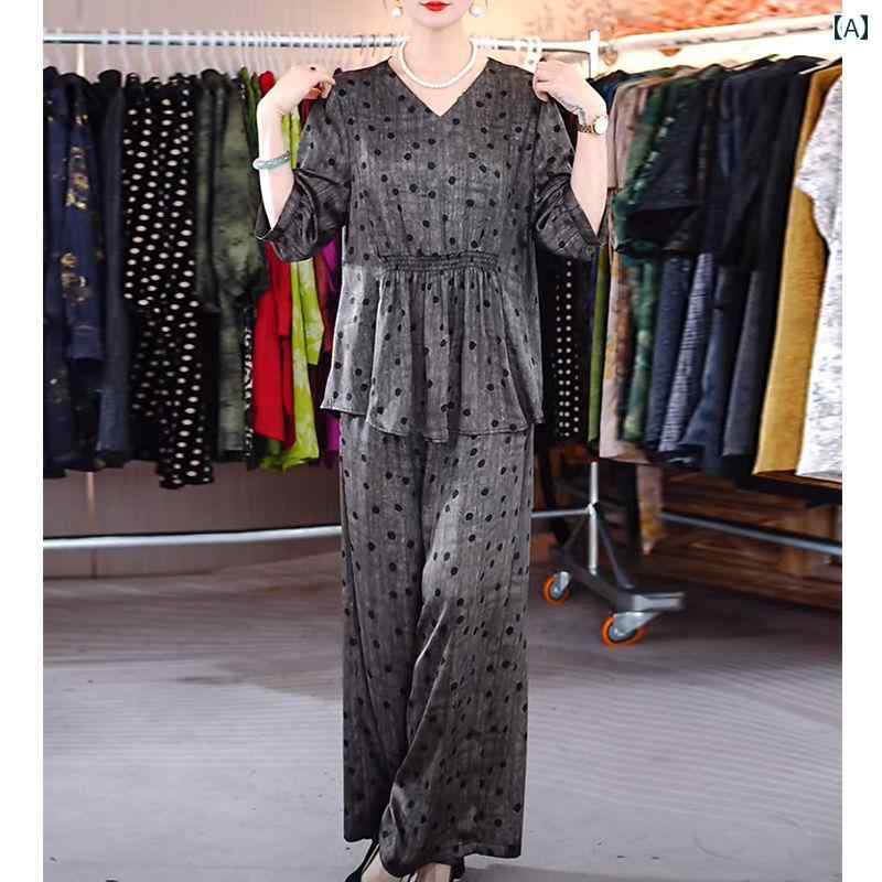 レディース　ツーピース　シルク レディース エレガントで 上品な レジャー スーツ 大きいサイズ ゆっ..