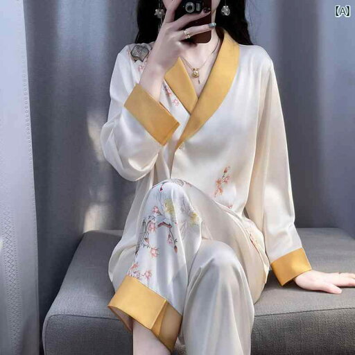 レディース ツーピース シルク 秋 女性用 高級 シルクプリント パジャマ 軽い スーツ レトロ 民族 風 桑の 絹の 家庭 服 外で 着用 可能 レディース ツーピース シルク 秋 女性用 高級 シルクプリント パジャマ 軽い スーツ レトロ 民族 風 桑の 絹の 家庭 服 外で 着用 可能