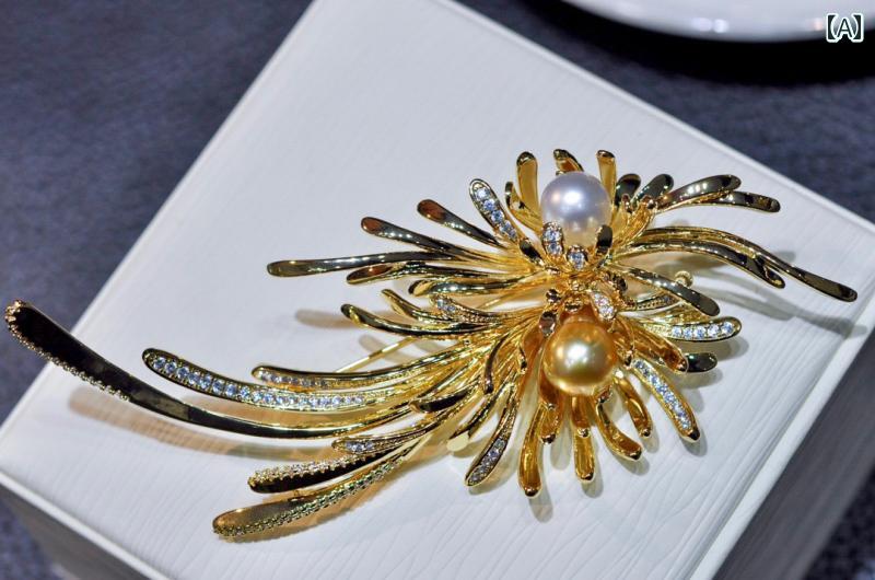 アクセサリー　パール　ジュエリー ファッション 個性 パールブローチ 大型 高級 誇張 ピン ライト ブローチ コサージュ 女性用