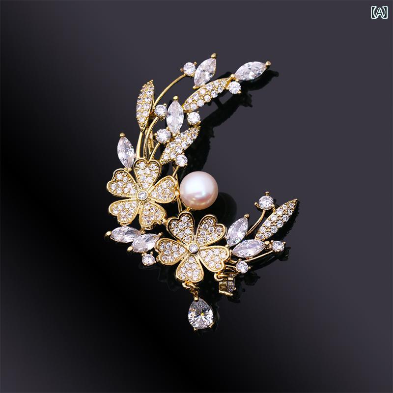 アクセサリー　パール　ジュエリー DMD / Di Manda 淡水 パール 三日月 花 ブローチ ピン 女性用 コー..
