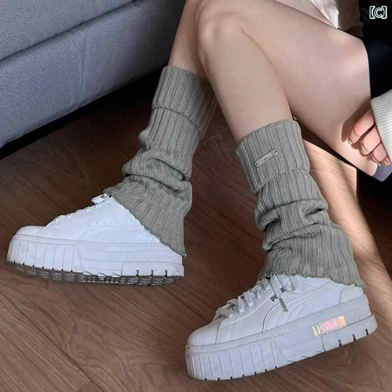 ソックス　レギンス　サポーター Duidu ソックス レディース 春秋 薄手 Y2K サブカルチャー グレーと ホワイト メタル ラベル ホット ガール JK ミドル フレア レッグ セット 夏