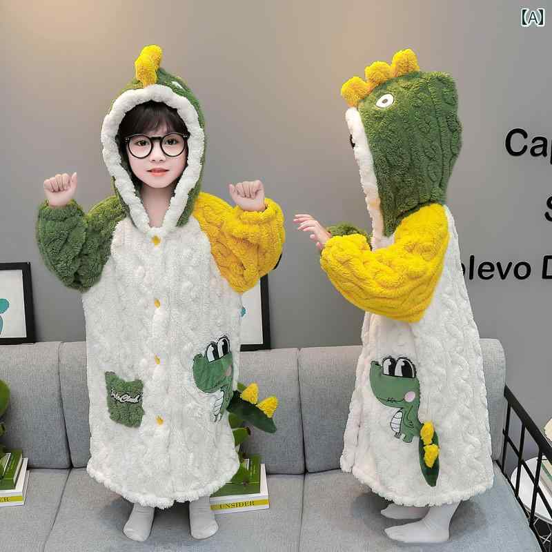 子供用 ナイトガウン パジャマ 子供用 ナイトガウン 男の子 冬用 フランネル パジャマ ベビー ロング フード付き 防寒 バスローブ 恐竜 ホーム
