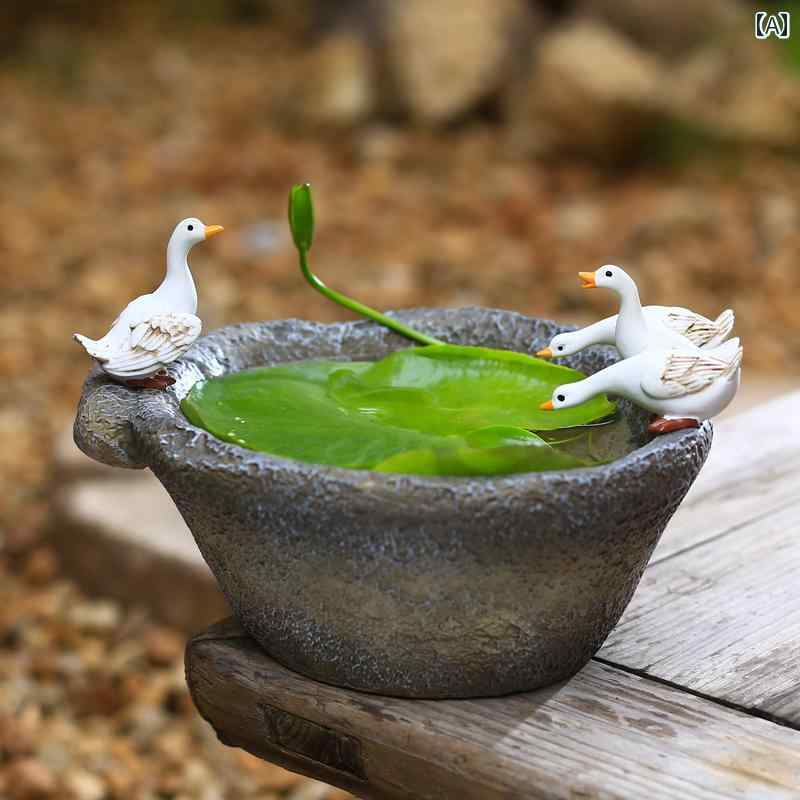 装飾　飾り　ディスプレイ な 銅貨 草 水 耕 栽培 植物 植木鉢 石 モルタル かわいい 小さい 白い アヒルの 飾り 庭 中庭 ティーテーブルの 装飾