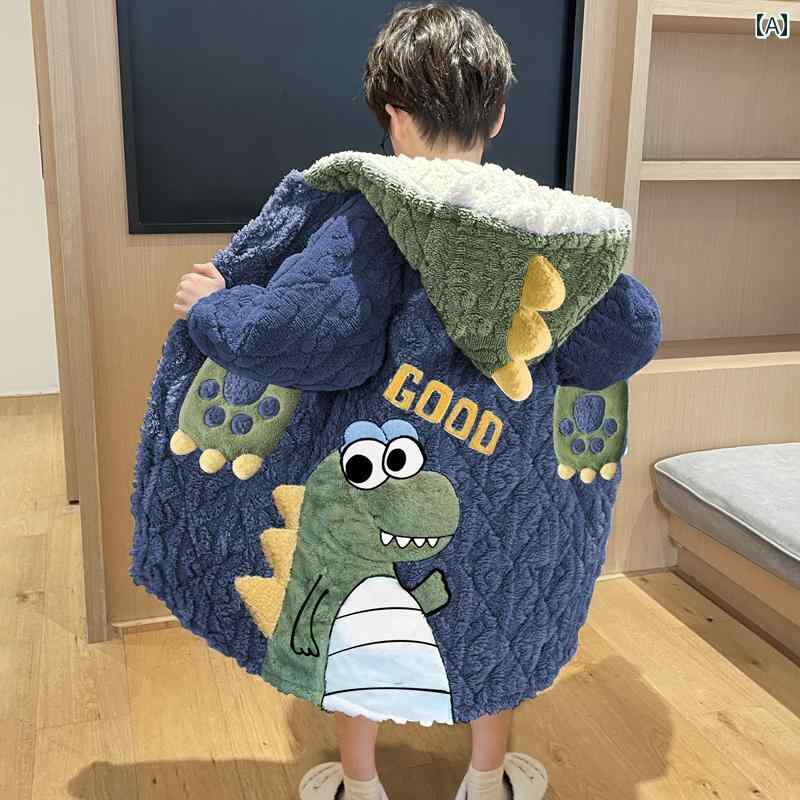 子供用 ナイトガウン パジャマ 冬 男の子用 コーラル フリース 3 層 パッド入り 厚手 裏起毛 バスローブ