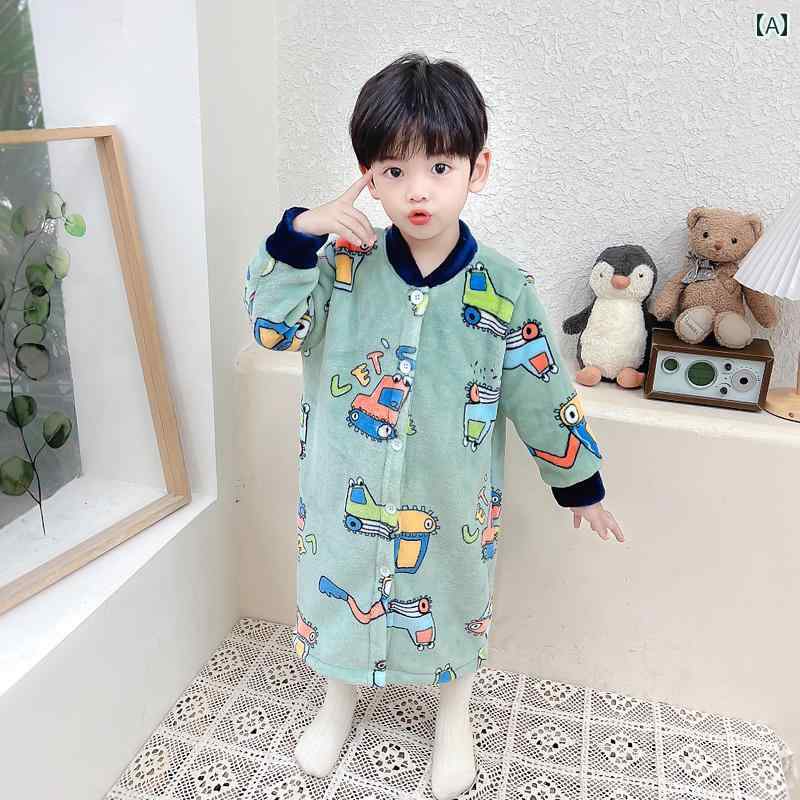 子供用 ナイトガウン パジャマ 子供用 ナイトガウン 秋冬用 フランネル 厚手 男の子用 パジャマ 恐竜 ..