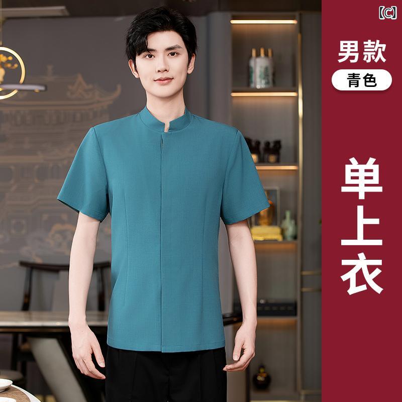 作業服　スタッフ　ホール ケータリング ウェイター 作業着 夏 女性 ホテル 火 鍋 レストラン 茶屋 料理 中華 店 フロント ホール 半袖