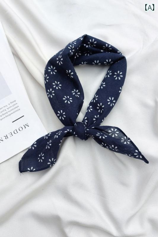 ターバン　帽子　スカーフ 小 花柄 夏用 ブルー 韓国 和風 綿小 正方形 スカーフ 文学 森 ガール ヘア ..